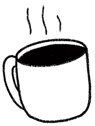A hand drawn illustration of a hot mug of tea